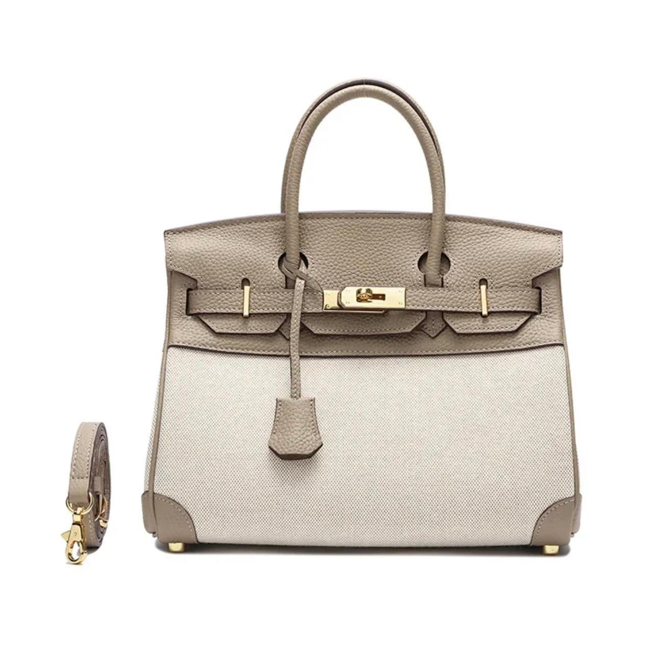 Hermé Noble-Echtleder combi canvas Handtasche 30cm - Sorentis