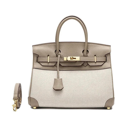 Hermé Noble-Echtleder combi canvas Handtasche 30cm - Sorentis