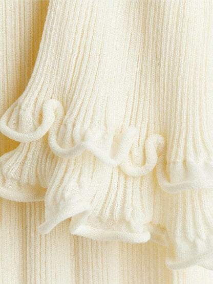 Strick Maxikleid mit Rippenstruktur und Trompetenärmeln - Sorentis