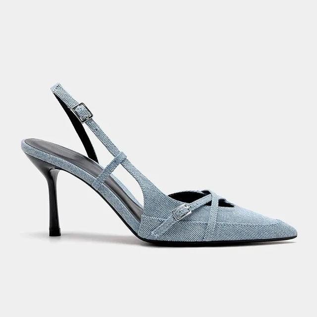 Stiletto Slingpumps aus Blue Denim mit Schnallenverschluss - Sorentis