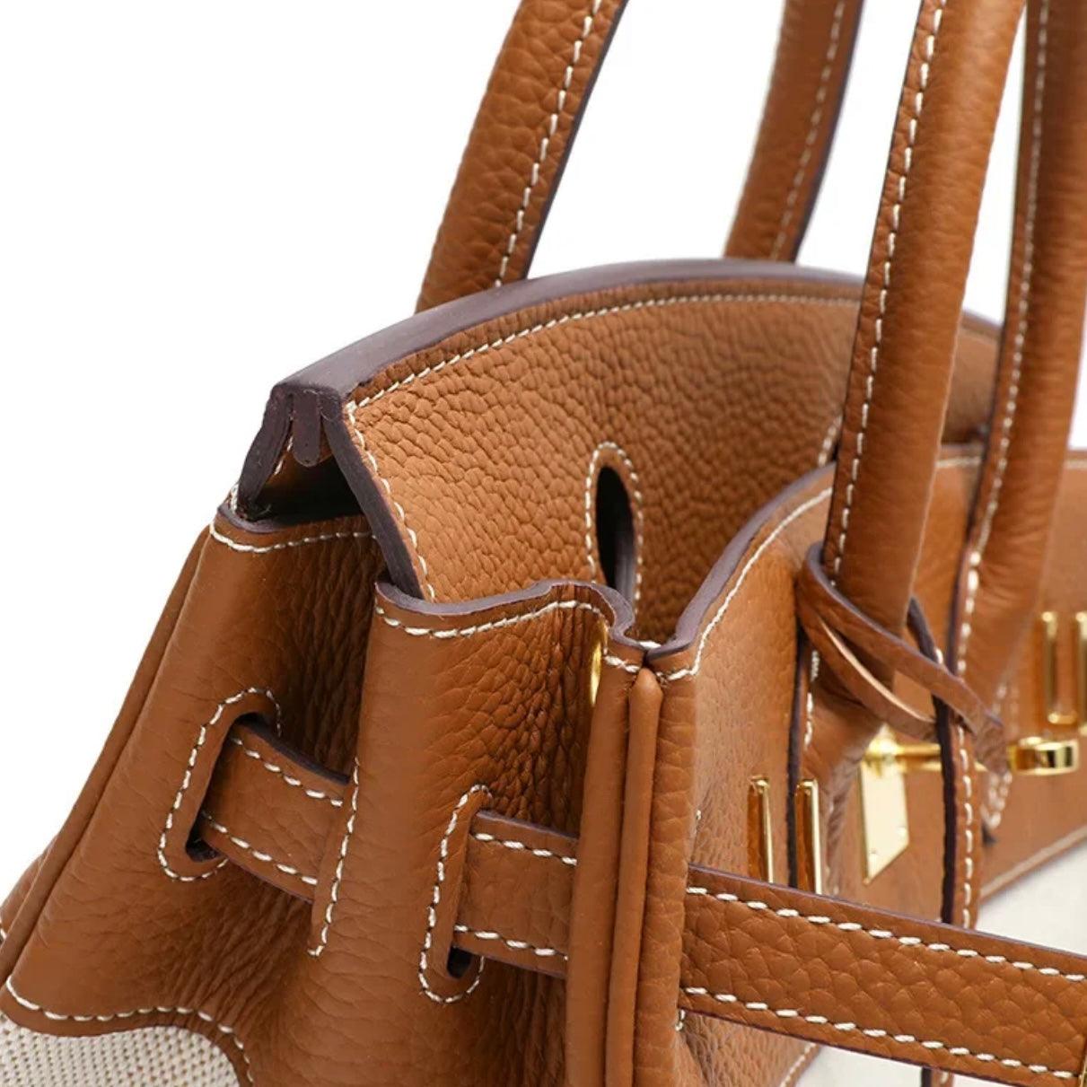 Hermé Noble-Echtleder combi canvas Handtasche 30cm - Sorentis