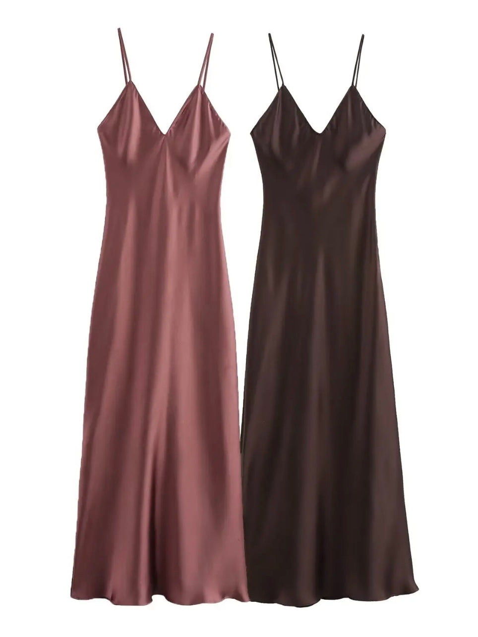 Spaghettiträger Satin Maxi-Kleid