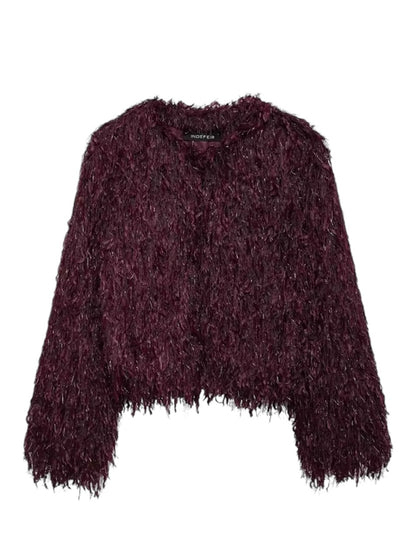 Weinroter Cardigan aus Material Mix