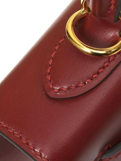 100% Echtleder Box-Klassiker-Handtasche in Dunkelrot