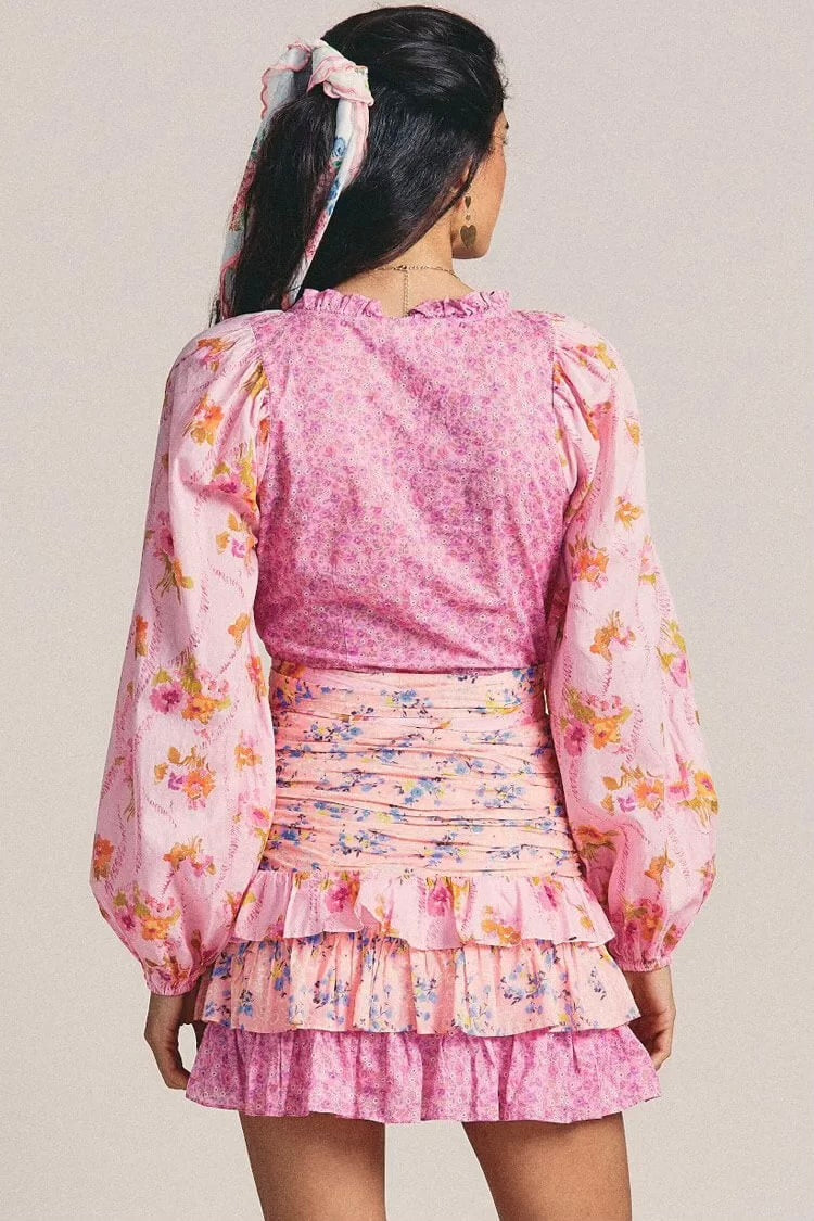 Langarm Blumenkleid mit Rüschen