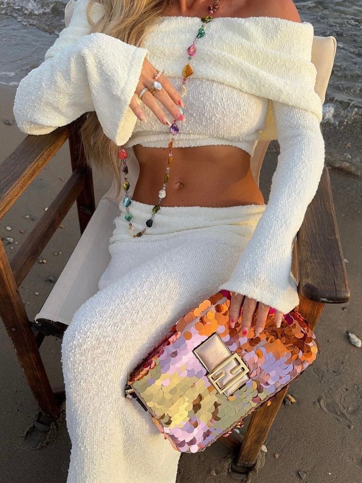 Zweiteiler mit Off-Shoulder-Top & Maxi-Rock