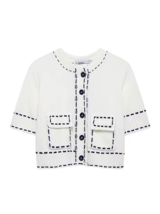 Strick Oberteil mit Kontrast Naht