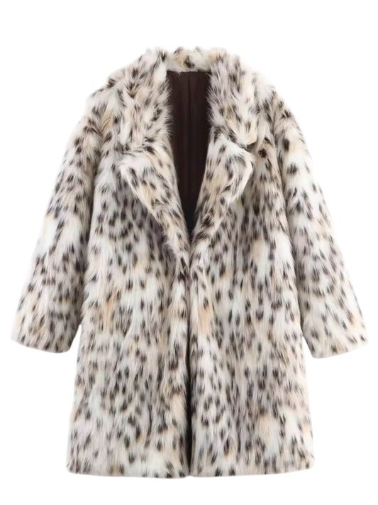 Mittellanger Pelzmantel mit Animalprint