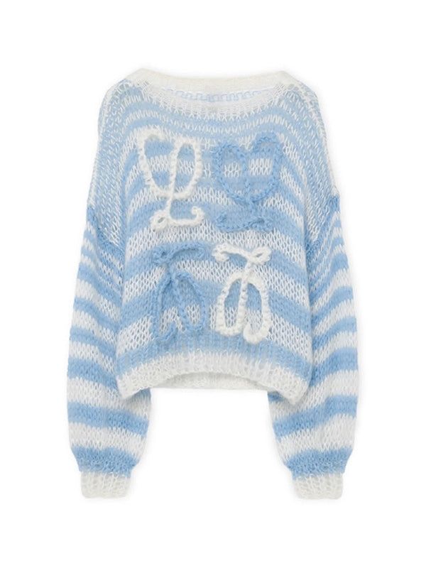 Gestreifter Stickpullover mit Logo