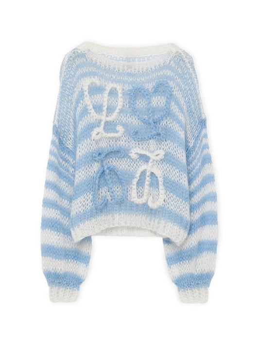 Gestreifter Stickpullover mit Logo