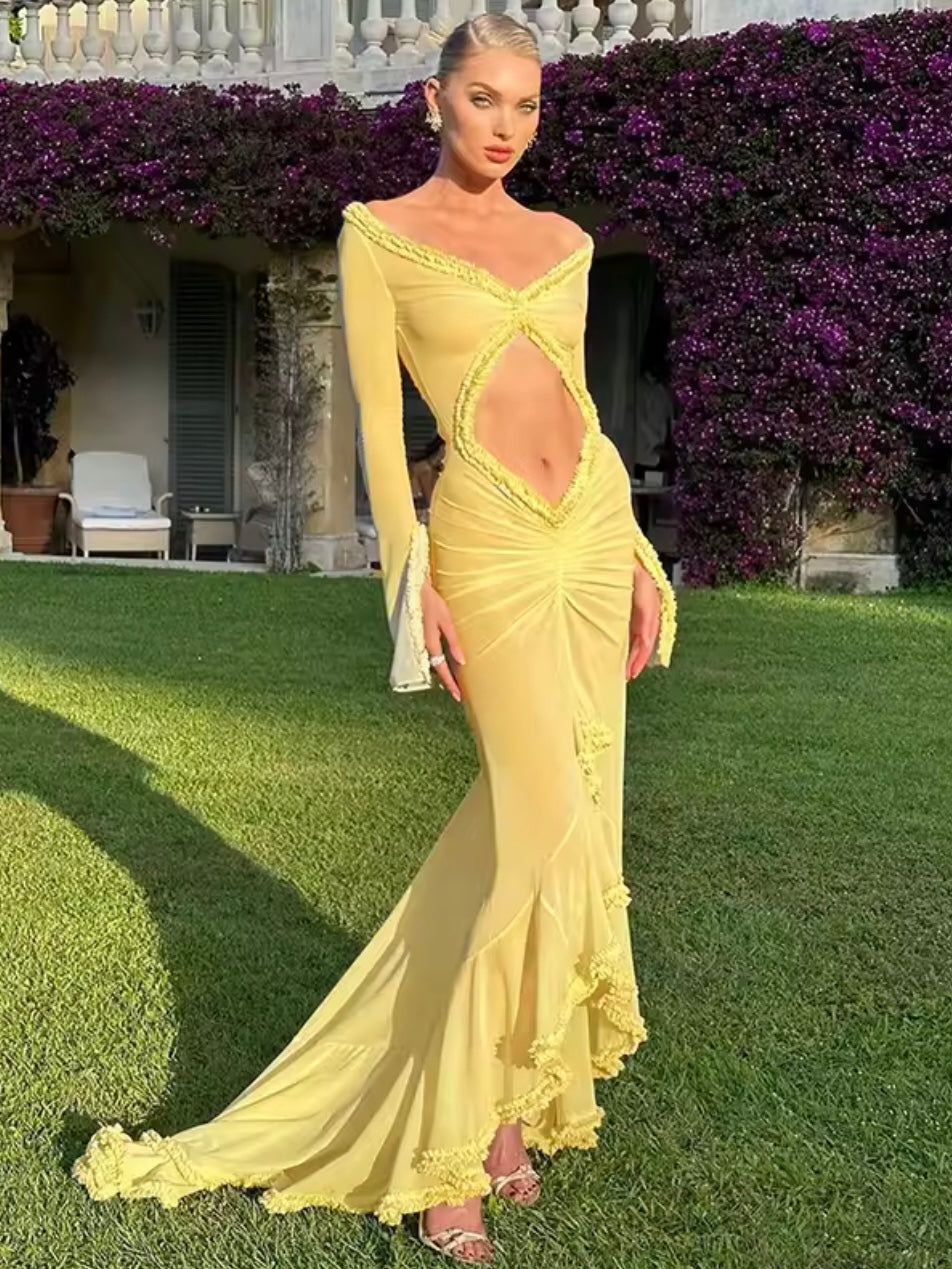 Fliesendes Meshkleid mit Rüschen-Saum