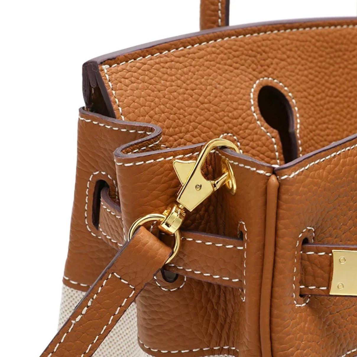 Hermé Noble-Echtleder combi canvas Handtasche 30cm - Sorentis