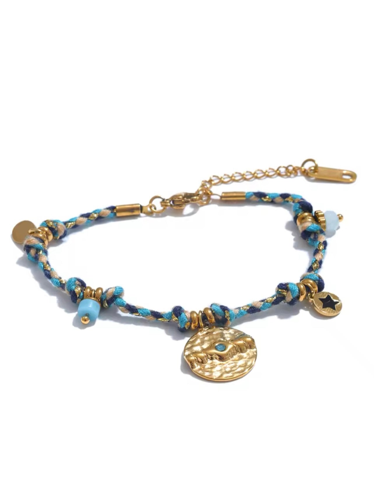 Boho Edelstahl Armband mit Natursteinen & Medaillon