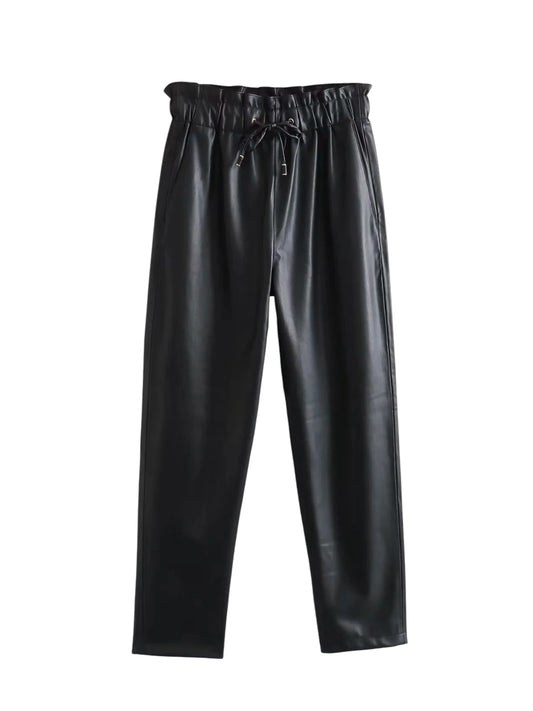 Weiche vegane Lederhose mit elastischem Bund
