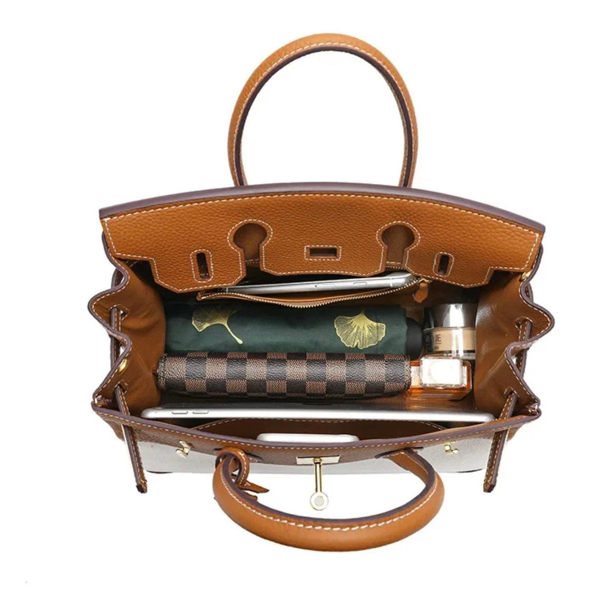 Hermé Noble-Echtleder combi canvas Handtasche 30cm - Sorentis