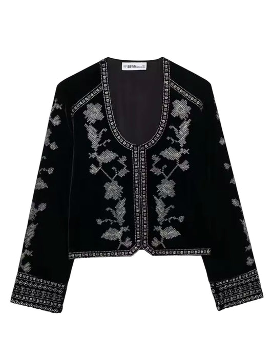 Bestickte Samtjacke in Schwarz