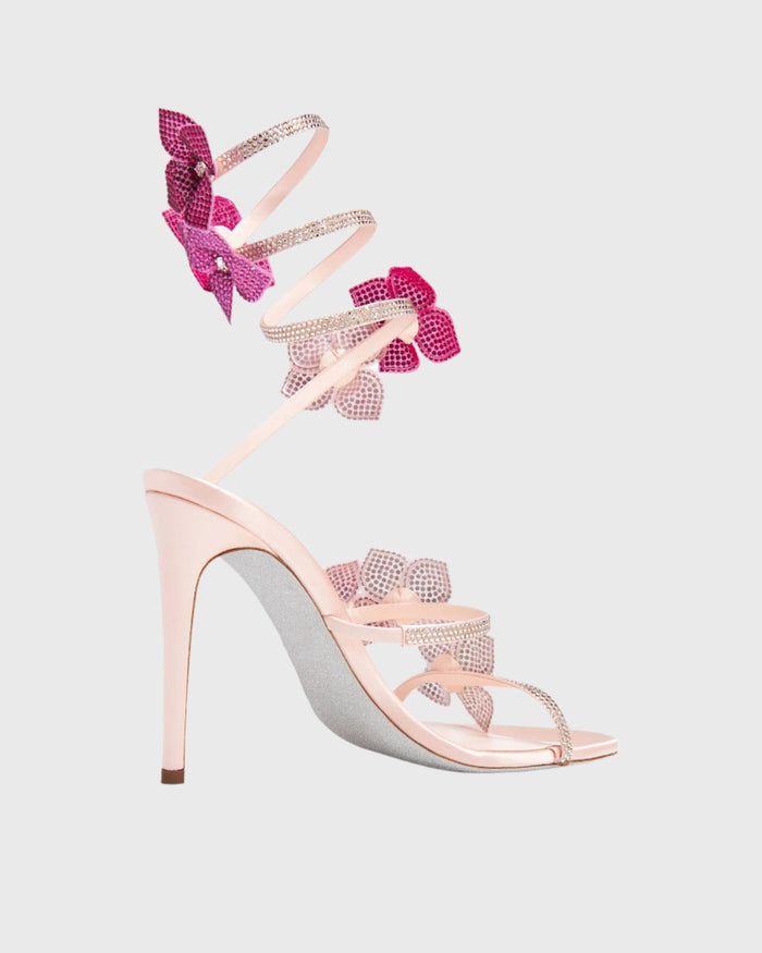 Schmuck-Sandalen mit mehrfarbigen Glitzerblumen und zarten Metallic-Riemchen