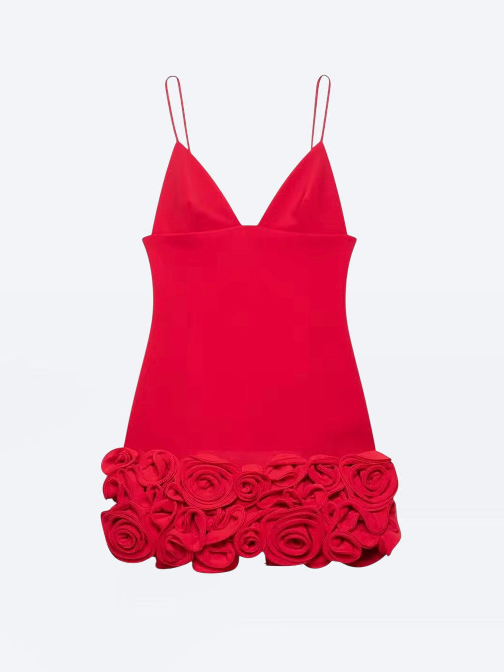Minikleid in Rot mit 3D-Blumen-Rüschen