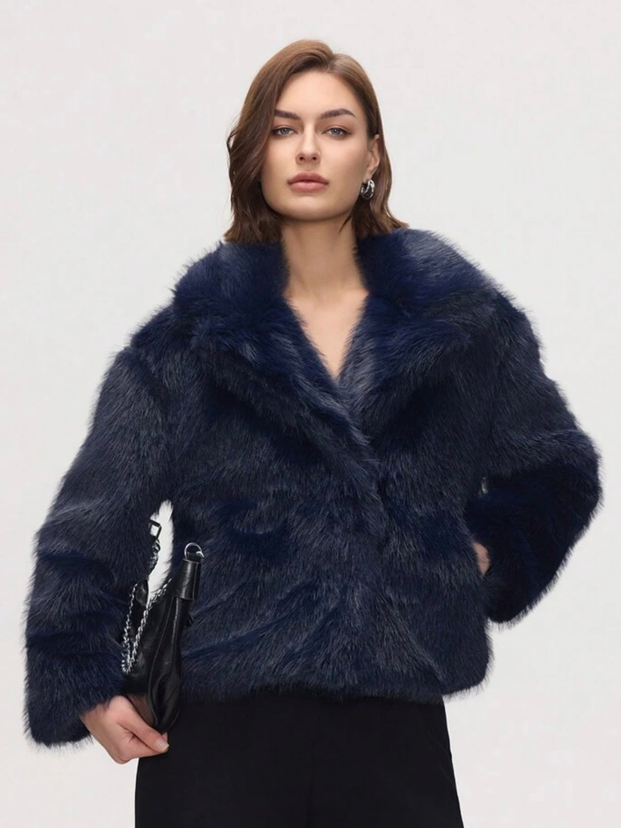 Fellimitat Jacke in Dunkelblau