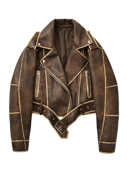 Cropped Lederjacke im Retro-Stil