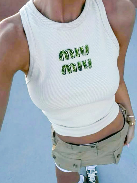 Mila Tanktop mit Perlen-Stickerei Logo