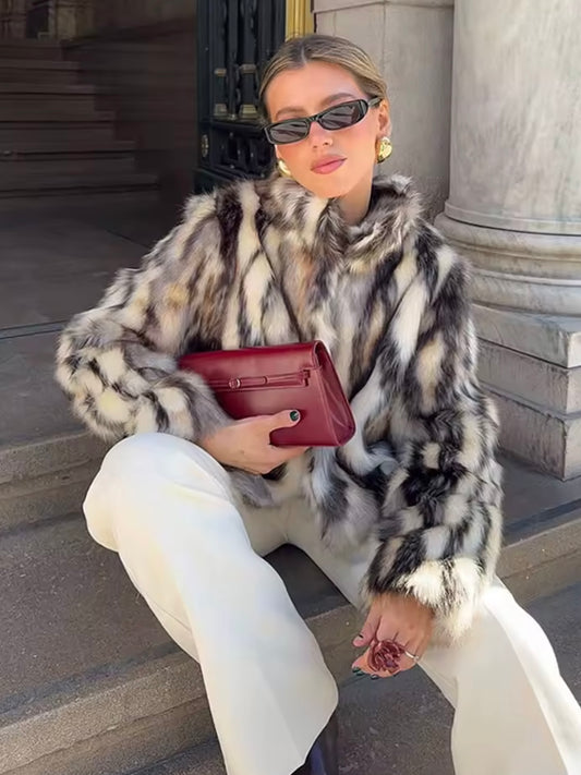 Fauxfur Felljacke im Farbmix