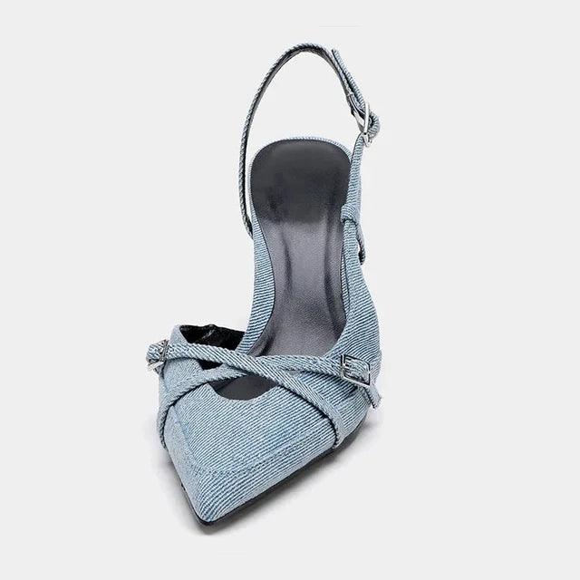 Stiletto Slingpumps aus Blue Denim mit Schnallenverschluss - Sorentis