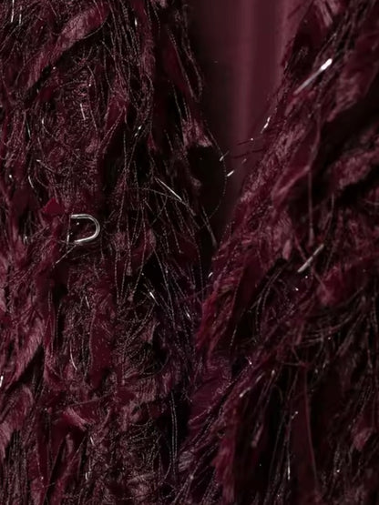 Weinroter Cardigan aus Material Mix