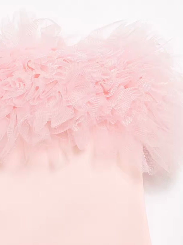 Bandeau Tüllkleid in Zartrosa