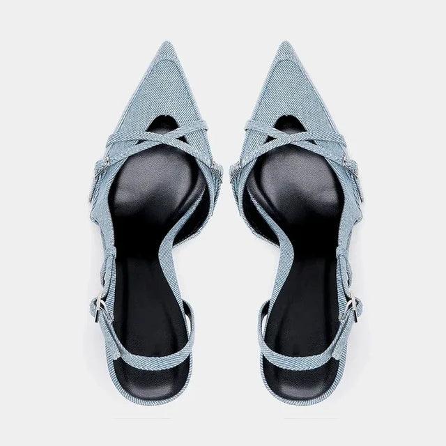 Stiletto Slingpumps aus Blue Denim mit Schnallenverschluss - Sorentis