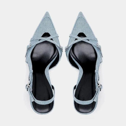 Stiletto Slingpumps aus Blue Denim mit Schnallenverschluss - Sorentis