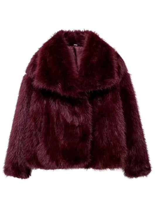 Kunstpelzjacke mit breitem Kragen