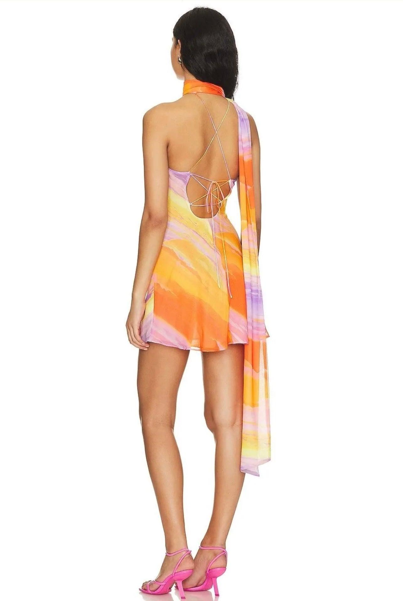 Asymmetrisches One-Shoulder Kleid mit Farbverlauf und Rückenschnürung - Sorentis