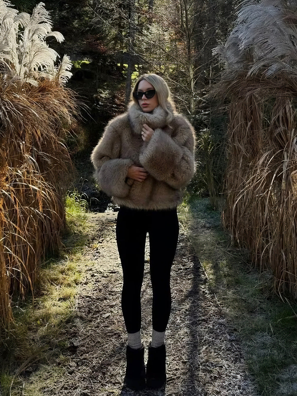 Fauxfur Cardigan hochgeschlossene Kunstpelz Jacke