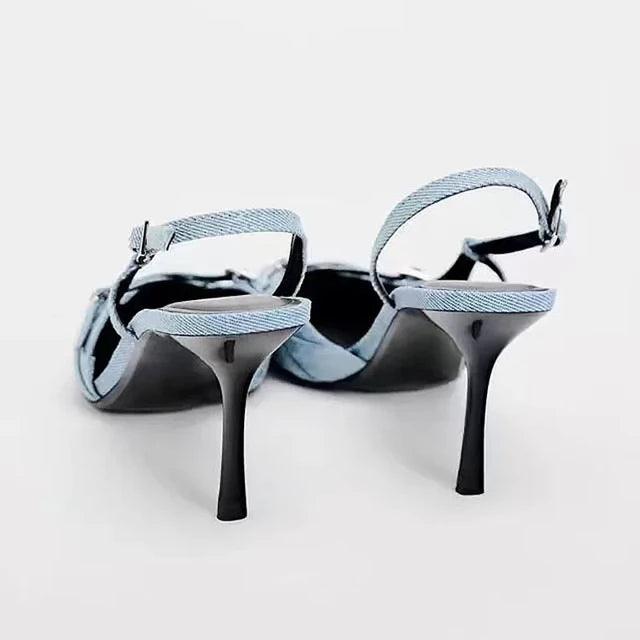 Stiletto Slingpumps aus Blue Denim mit Schnallenverschluss - Sorentis
