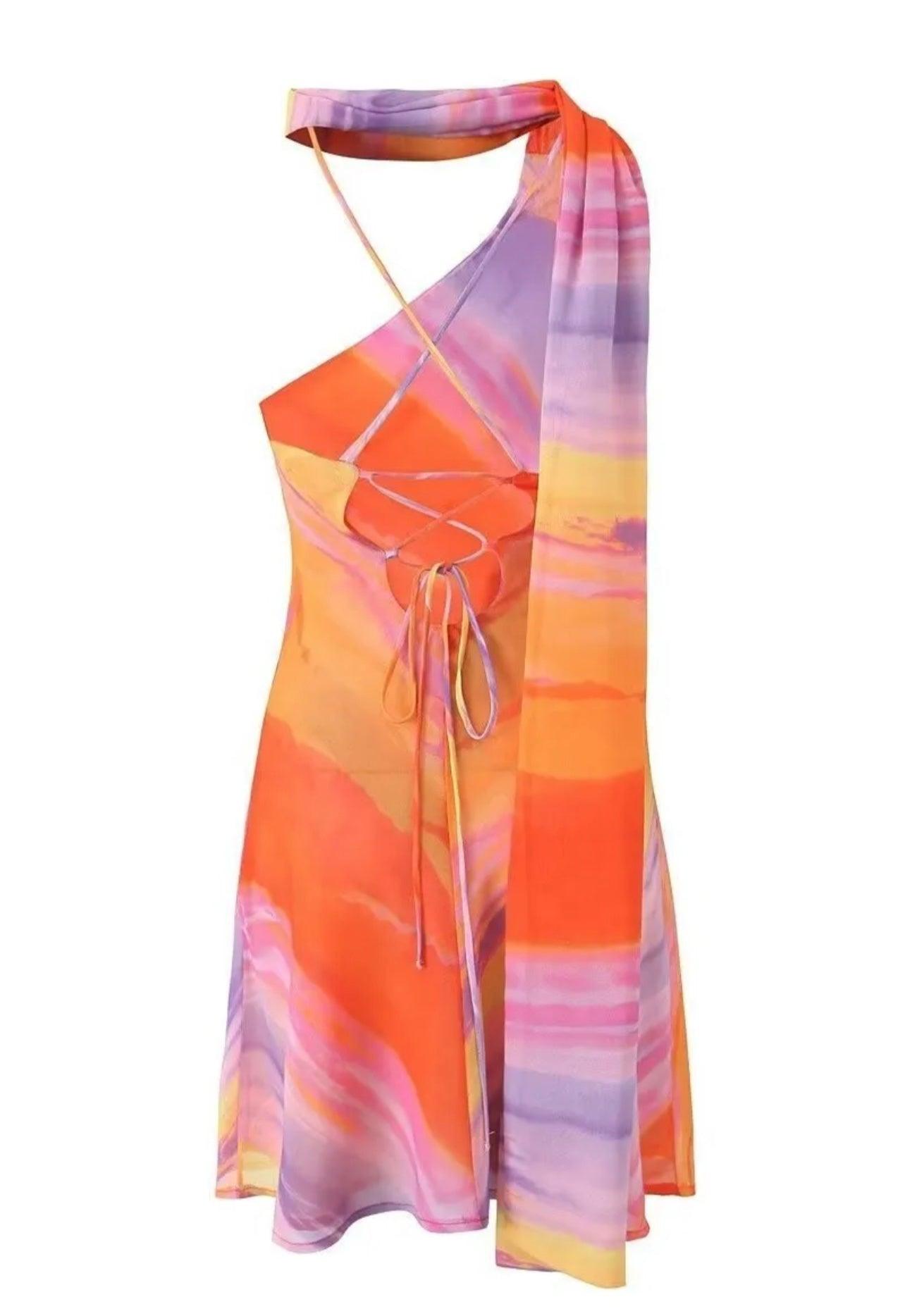 Asymmetrisches One-Shoulder Kleid mit Farbverlauf und Rückenschnürung - Sorentis