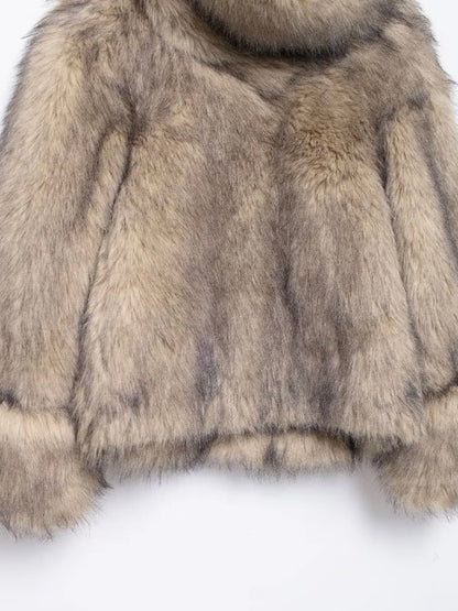 Fauxfur Cardigan hochgeschlossene Kunstpelz Jacke