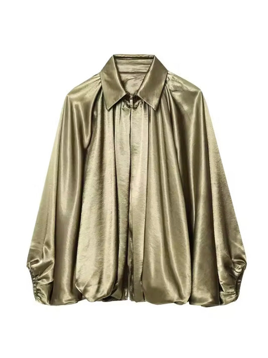 Geraffte Bomberjacke - Hemd mit Reißverschluss