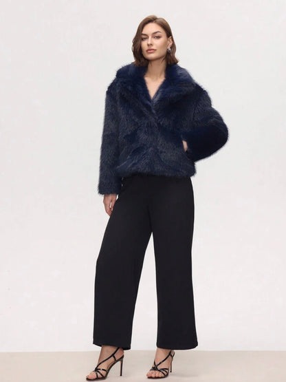 Fellimitat Jacke in Dunkelblau