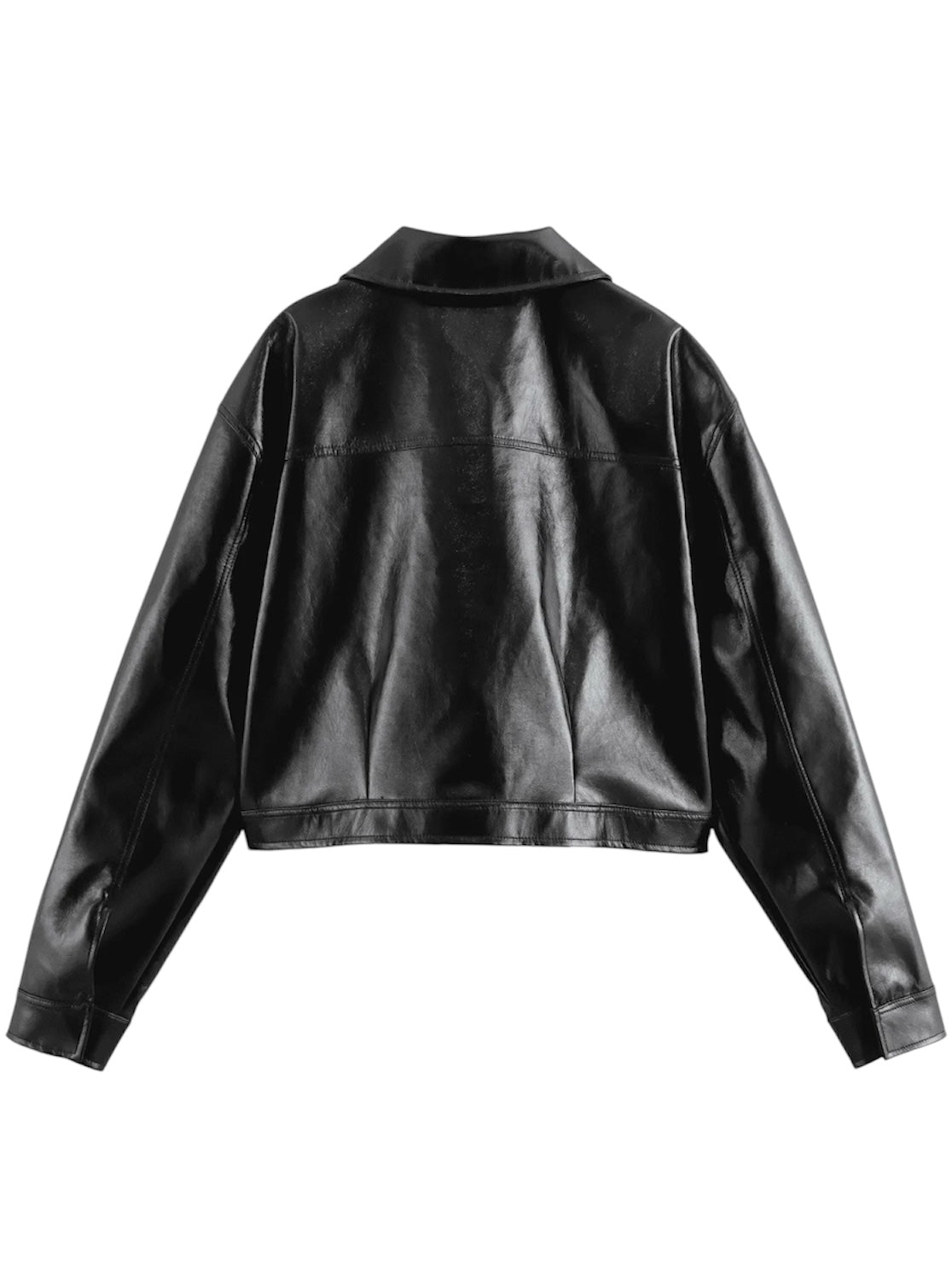 Glanz Kunstleder Hemd-Jacke mit Taschen und ausgestelltem Kragen
