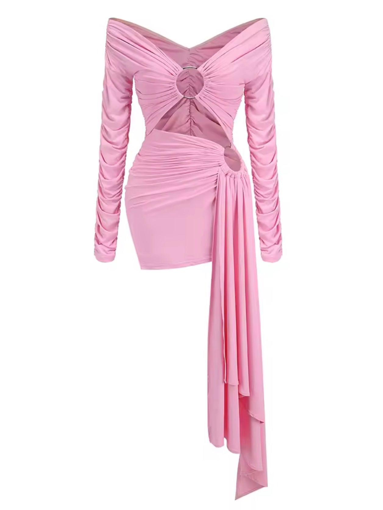Gerafftes Minikleid mit Cut-outs und Ring Details