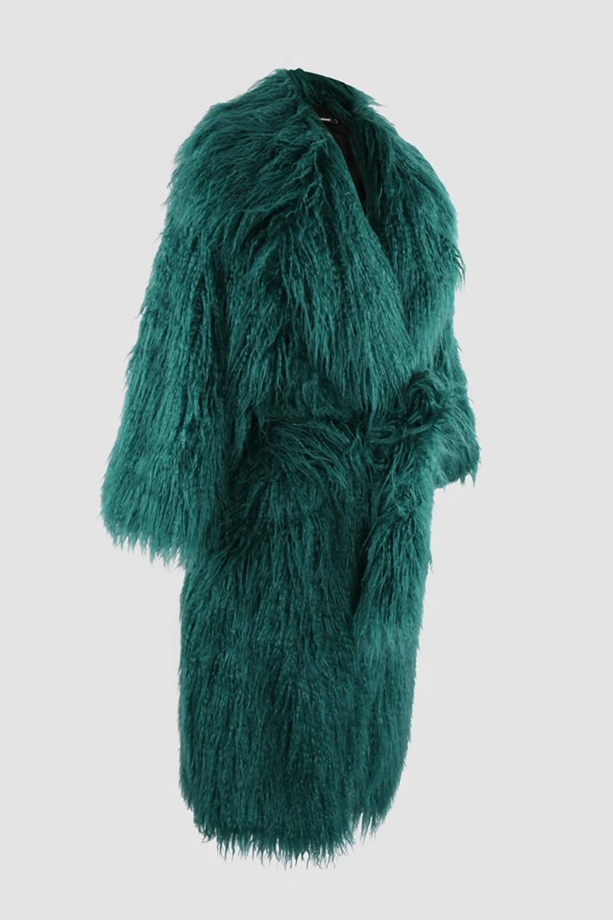 Mongolischer Faux-Fur Maxi Mantel mit Gürtel