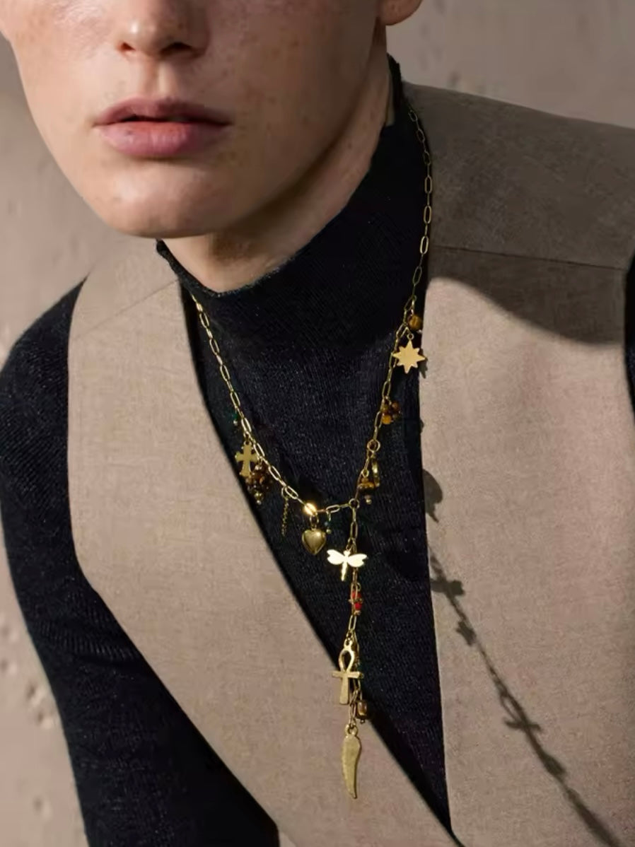 Edelstahl Charme Kette mit Tigereye Naturstein