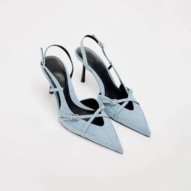 Stiletto Slingpumps aus Blue Denim mit Schnallenverschluss - Sorentis