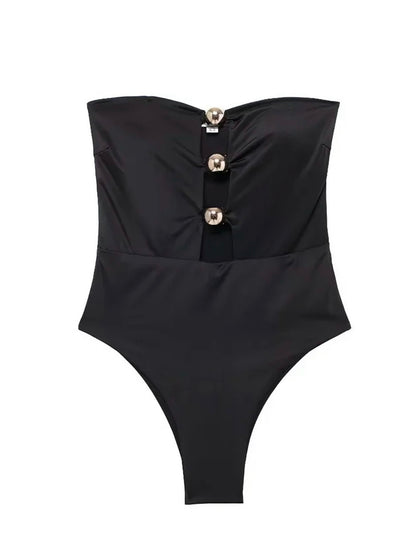 Elastischer Body mit Cut-Outs und goldenen Perlen