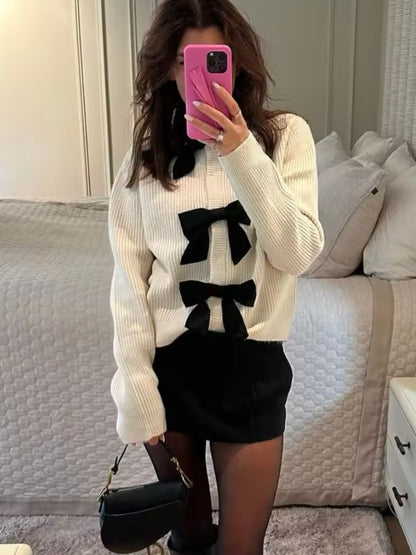 Strick Cardigan mit Kontrast Schleifen