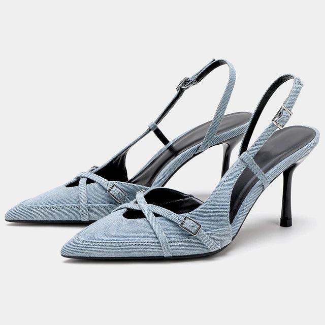 Stiletto Slingpumps aus Blue Denim mit Schnallenverschluss - Sorentis
