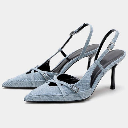 Stiletto Slingpumps aus Blue Denim mit Schnallenverschluss - Sorentis