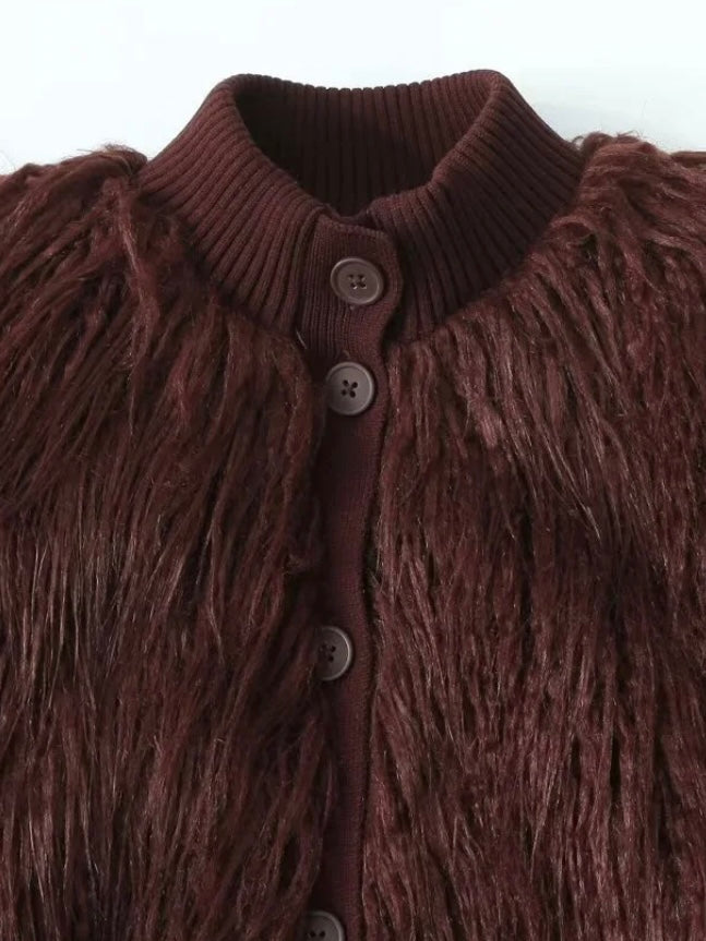 Pelziger Cardigan in Schokobraun