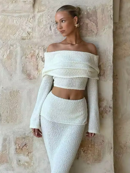 Zweiteiler mit Off-Shoulder-Top & Maxi-Rock